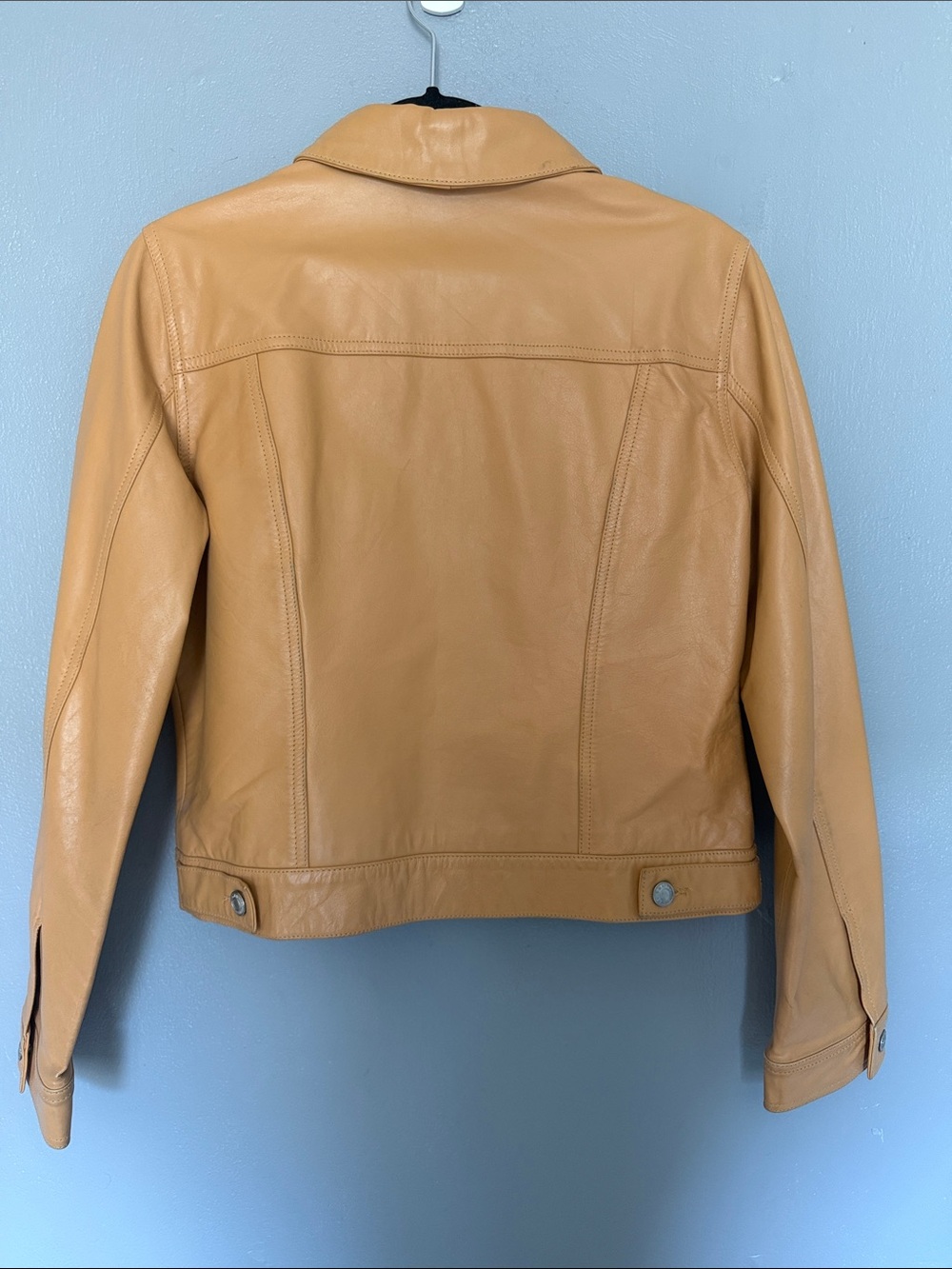 Vintage Y2K 90’s Old Navy Women’s Camel Tan Leather Trucker Jacket Size Small - Picture 6 of 14